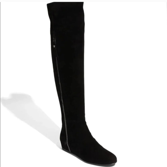 Stuart Weitzman Elf Black Boots Over the Knee Suede Tall Wedge Boots Size 7 - Picture 1 of 12